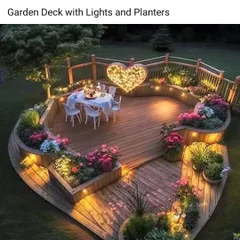 Looking for a magical proposal or anniversary dinner idea? We can create a romantic, heart-shaped garden deck setup like this, complete with fairy lights and flowers.
