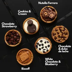 Introducing my Cookie Pies. They have a crunchy cookie base and come with six different luscious fillings, including Nutella Ferrero, Biscoff, and White Chocolate Blueberry.