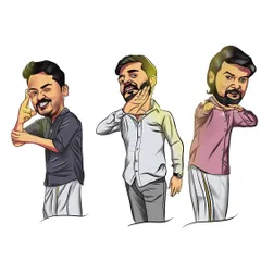 Here are three friends from the larger group portrait, each with their own distinct pose and expression. Creating these individual character studies is a key part of building the final group artwork.