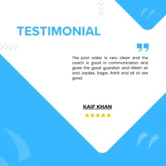 "The pool water is very clean and the coach is good in communication." Thank you, Kaif. We prioritize safety, hygiene, and clear communication to ensure a great experience for all our swimmers.
