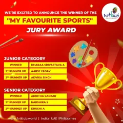 Here are the official Jury Award winners for our 'My Favourite Sports' competition. We congratulate Dharaa and Adritha for winning the top spots in the Junior and Senior categories respectively, along with all the talented runners-up.