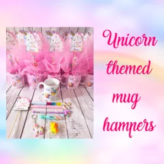 Nothing says magic like a unicorn party. This whimsical mug hamper is one of my bestsellers. It’s filled with unicorn-themed stationery and goodies, all wrapped beautifully in pink netting with a personalized tag. It’s a complete, ready-to-gift package that little dreamers adore.