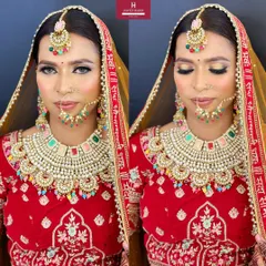 A beautiful bridal look with flawless skin and golden-toned eyeshadow, demonstrating the classic techniques we teach for timeless wedding makeup.
