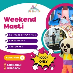 Time for some Weekend Masti! This special offer includes 1.5 hours of play time, a dance with our panda mascot, and cool tattoo art. Book your spot now!