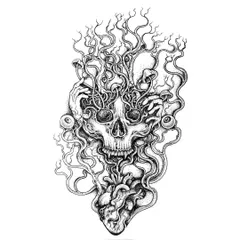 This "Trip" piece, with its skull, mushrooms, and anatomical heart, is a popular style for tattoos. It's a complete, self-contained design that works well as a standalone tattoo.