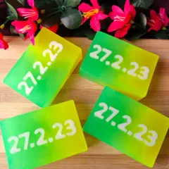 A closer look at the custom wedding date soaps. This is a unique way to create a lasting memento of your special day.