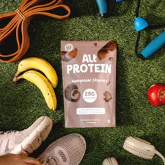 A flat lay for Alt Co.'s plant-based protein powder, surrounded by fitness equipment like running shoes and resistance bands. This lifestyle shot clearly positions the product as a key part of an active, healthy routine.