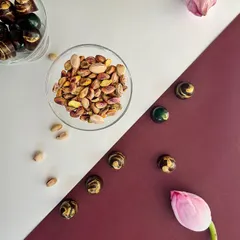 Celebrate Diwali with a sweet touch. My delicious, handcrafted bon bons are available in flavors like Chocolate Caramel, Saffron Crunch, and Pistachio Crunch.