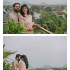 Capturing the couple against a scenic backdrop during their engagement festivities. These portraits add a sense of place and tranquility to the story of their special day.