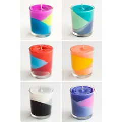 I make these modern jar candles with colorful, geometric wax layers. They are perfect for adding a pop of color to your decor and are very popular for parties, cafes, and as unique gifts.