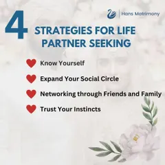 Here are four simple strategies for your life partner search: Know Yourself, Expand Your Social Circle, Network through Friends and Family, and Trust Your Instincts.