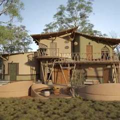 Here, you can see how the different structures are staggered across the property to ensure privacy and unique views. I used a combination of wood, mud-plastered walls, and thatched elements to create a sustainable architectural style that respects the land.