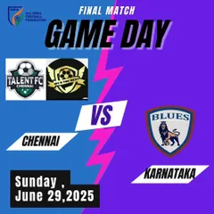Final match day graphic for the All India Women's Football Tournament, featuring our team representing Karnataka.