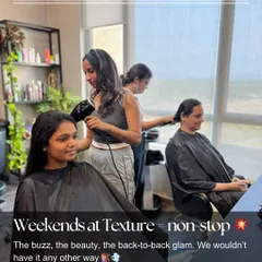 Weekends at Texture are non-stop. This image captures the buzz, the beauty, and the back-to-back glam that fills our studio.