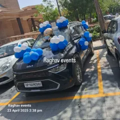 Another front view of the welcome baby car decoration, ready to bring the newborn home in style.