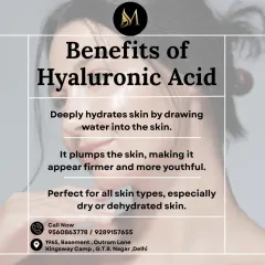 This post details the benefits of Hyaluronic Acid. It deeply hydrates by drawing water into the skin, plumps the skin to make it appear firmer, and is perfect for all skin types, especially dry or dehydrated skin.