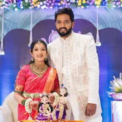 Will it be a mini me or a mini him? This happy couple poses with our Radha-Krishna gender reveal dolls, a beautiful and traditional way to celebrate their upcoming arrival.