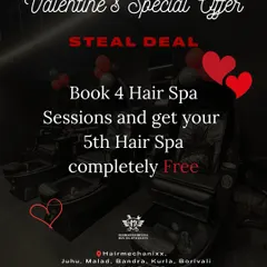 A steal deal for Valentine's. Book 4 hair spa sessions with us and get your 5th session completely free. It's the perfect way to commit to self-care.