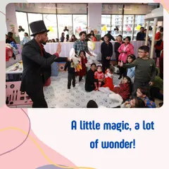 The same magical moment, captured from a different angle, showing the joy and wonder on the children's faces.