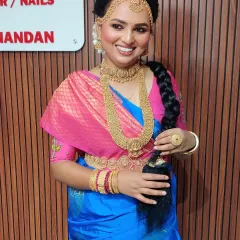 This is the traditional Iyer Madisar drape, a style I absolutely love creating. I have a special technique to achieve this authentic 9-yard look using just a 6-yard saree, making it both beautiful and comfortable to wear.