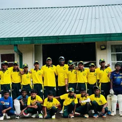 Our U-16 team with the local Sri Lankan team during our international tour. These matches provide invaluable cultural and cricketing experience.