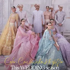 This mood board showcases some of my favourite colour combinations for the upcoming wedding season. From rani pink with mint green to powder blue with silver, these stunning hues will ensure all eyes are on you.