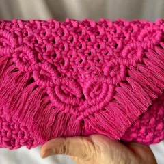 Here is a closer look at the beautiful heart details I knot into the flap of my pink sling bag. It's these little things that make each handmade piece so full of love.