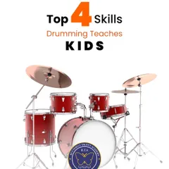 This graphic introduces the core skills we develop in our kids' drumming classes. We believe learning an instrument is a holistic experience that builds life skills beyond music.