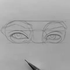 Step 3: Here, I refine the almond shape of the eyes and add the initial outlines for the eyelids and eyebrows, giving the face more definition.