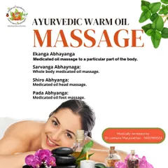 I offer several types of Ayurvedic warm oil massage, known as Abhyanga. These include Sarvanga (full body), Shiro (head), and Pada (foot) massages, each tailored to address specific needs.