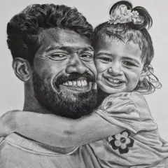 A heartwarming father-daughter portrait, capturing a candid moment of joy. These custom family sketches make for a perfect, personal gift.