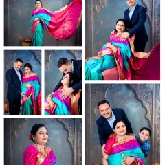 Celebrating motherhood with the elegance of a traditional saree. This collage shows the variety of poses we can achieve in a studio setting, creating vibrant and culturally rich maternity portraits.