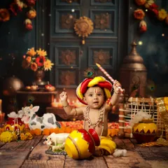 Celebrating our culture is so important to us. For Janmashtami, we designed this detailed Bal Gopal setup. Seeing this little one become a natkhat Kanha for a day was a blessing, creating memories that are connected to our dharam.