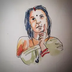 A portrait sketch using a combination of ink pen for the lines and watercolor for a splash of color. This pen and wash technique is a fun and expressive way to draw people.