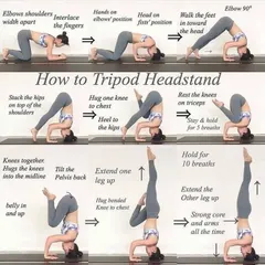 This step-by-step infographic breaks down how to safely get into a Tripod Headstand. It covers everything from hand and head placement to core engagement, providing a clear path to mastering this inversion.