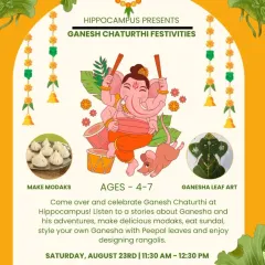 Trumpet over for an ele-phantastic Ganesh Chaturthi! We're making delicious modaks, designing rangolis, and listening to wonderful stories about Ganesha's adventures.