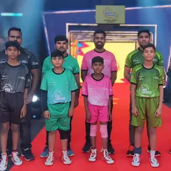 My team captains and fellow coaches on the set of Junior Pro Kabaddi, broadcast on Star Sports.