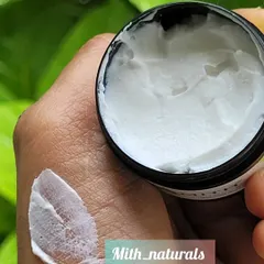 A swatch of my homemade Sunscreen Cream on my hand, showing its texture. It's important to protect your skin from the sun, and I made this cream to be a natural, gentle option.