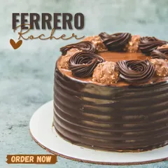 The Ferrero Rocher cake is pure luxury. A moist chocolate cake is layered with hazelnut cream and topped with whole Ferrero Rocher chocolates for a crunchy, nutty finish.