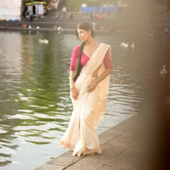 A soft-focus, artistic shot of the silk saree, creating a dreamy and ethereal mood perfect for editorial or mood-based photoshoots.