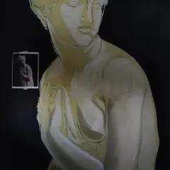 An early stage of the Venus painting, where I've blocked in the main areas of light and shadow to establish the form before adding finer details.