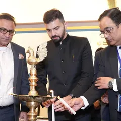 Lighting the ceremonial lamp to inaugurate the national program on preventive vigilance measures.