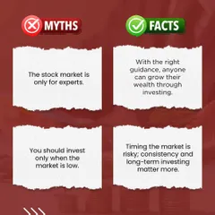 This carousel debunks common money myths. We clarify that investing is not gambling, you do not need to be an expert to start, and a financial advisor provides value beyond what an app can offer.
