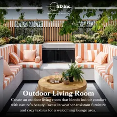 Create an outdoor living room that blends indoor comfort with nature's beauty. This setup features weather-resistant furniture with plush cushions, perfect for creating a welcoming lounge area in your backyard.