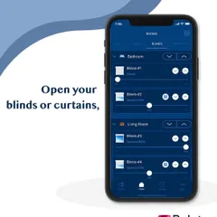 Effortlessly manage natural light and privacy. Through the app, you can open, close, or partially adjust all the automated blinds and curtains in your home, room by room.