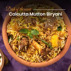 My Calcutta Mutton Biryani is a tribute to the city's royal culinary history. It features fragrant basmati rice, tender mutton, and the signature soft potato, slow-cooked to perfection.
