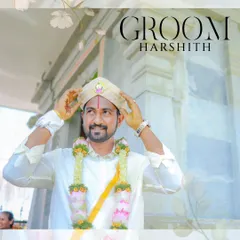 A classic portrait of the groom in his traditional wedding attire. The text overlay adds a nice touch for sharing on social media.