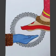 This piece captures a moment of divine love between Shiva and Parvati, perfect for a puja room or a personal sacred space. I use traditional colors and details to create spiritual art that feels both authentic and personal.