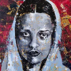 My homage to the brilliant artist Amrita Sher-Gil. Her expressive eyes and powerful presence were a challenge I enjoyed capturing with thick acrylic paint and a textured finish.