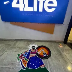 This figurative rangoli was created on-site in an office reception area for 4Life. Placing custom art like this in a corporate space adds a unique and personal touch to festival celebrations.